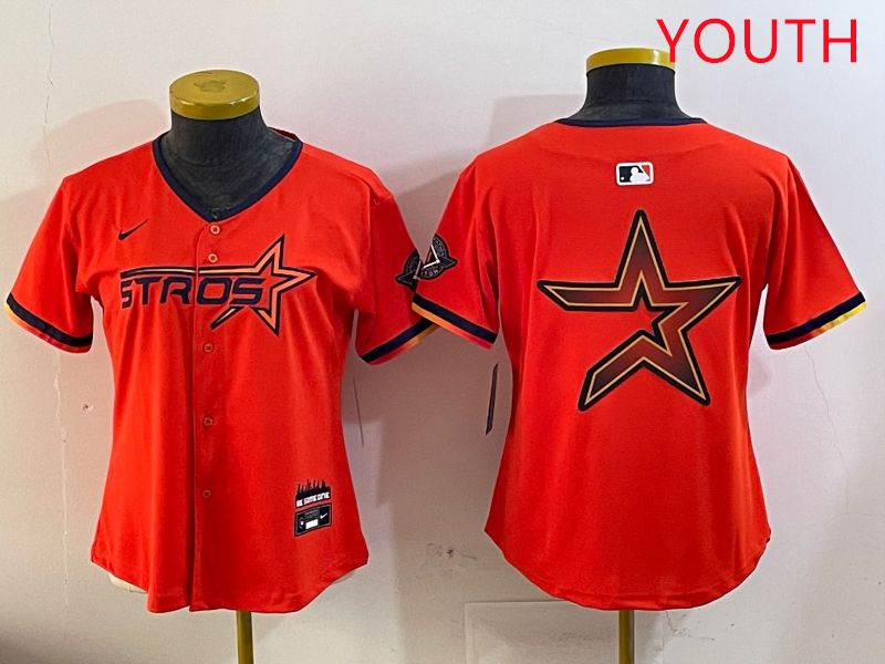 Youth Houston Astros Blank Orange Three generations Joint Name 2025 Nike MLB Jersey style 11